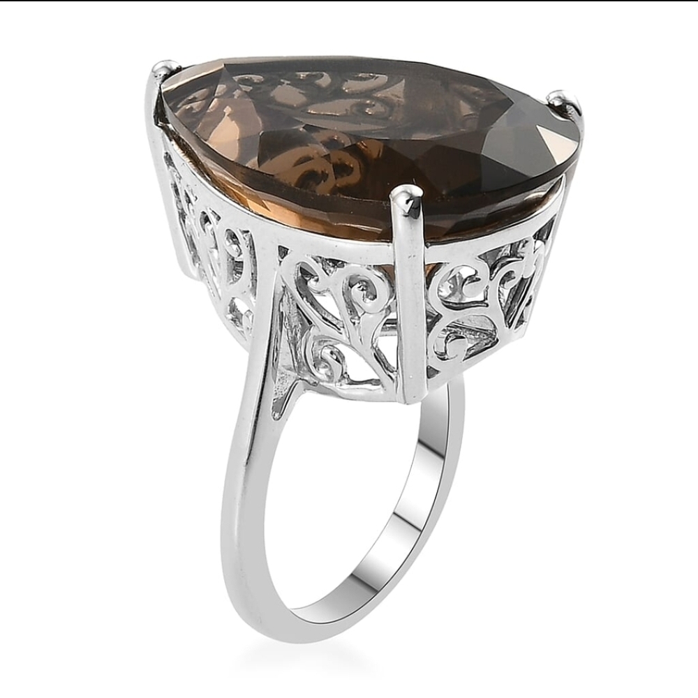 Natural 28 CT Brazilian Smoky Quartz Ring Sterling Silver & Platinum Sz 7! - Picture 4 of 10